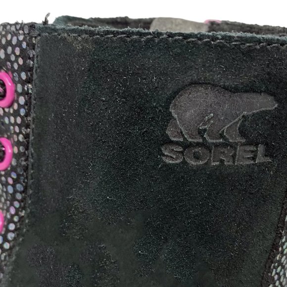 Sorel Emelie‎ Waterproof Black Suede with Lavender Accents Combat Boots - Picture 2 of 11